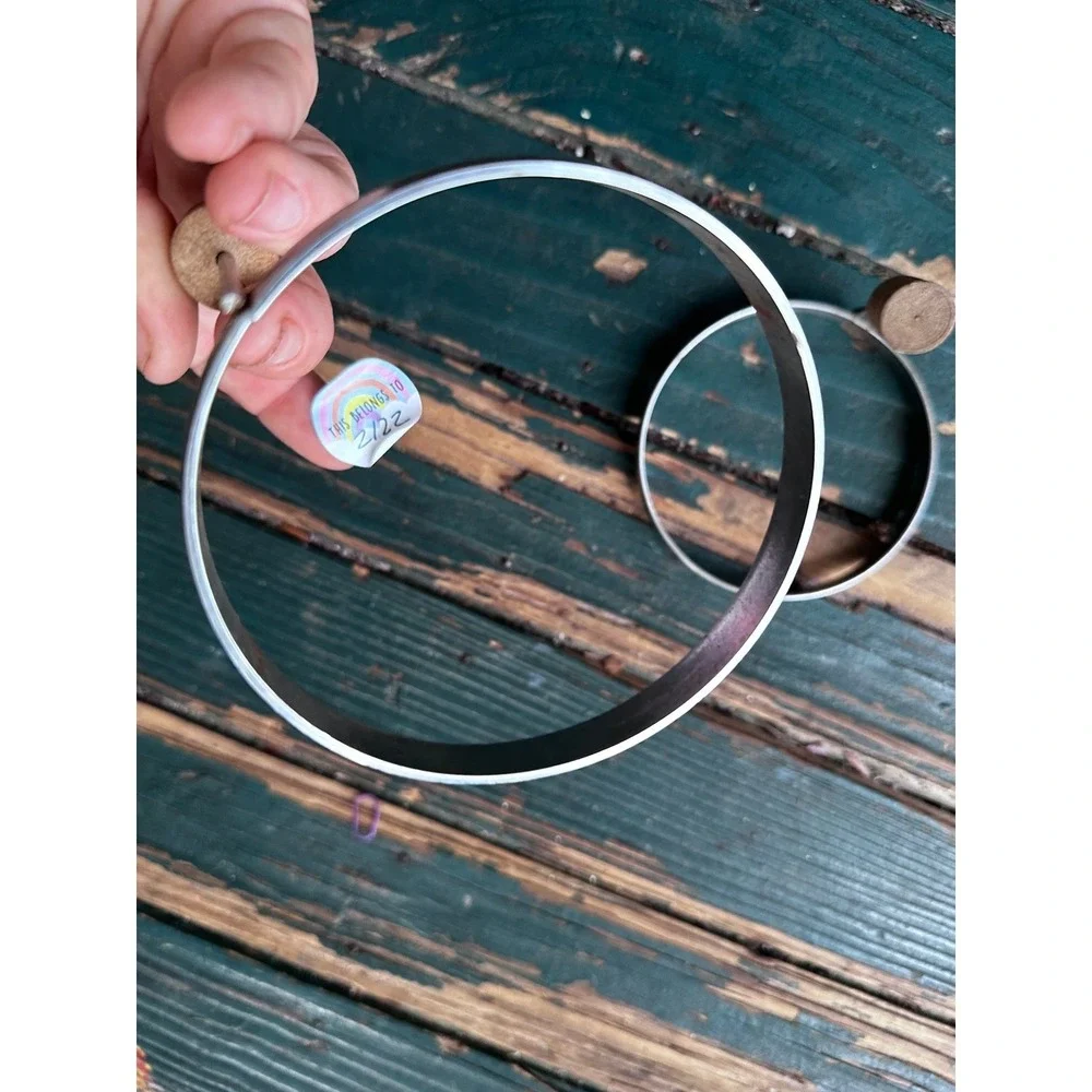 Vintage Metal Egg Rings with Wood Knobs Set of 2 Silver Breakfast Molds 3.5 Inch